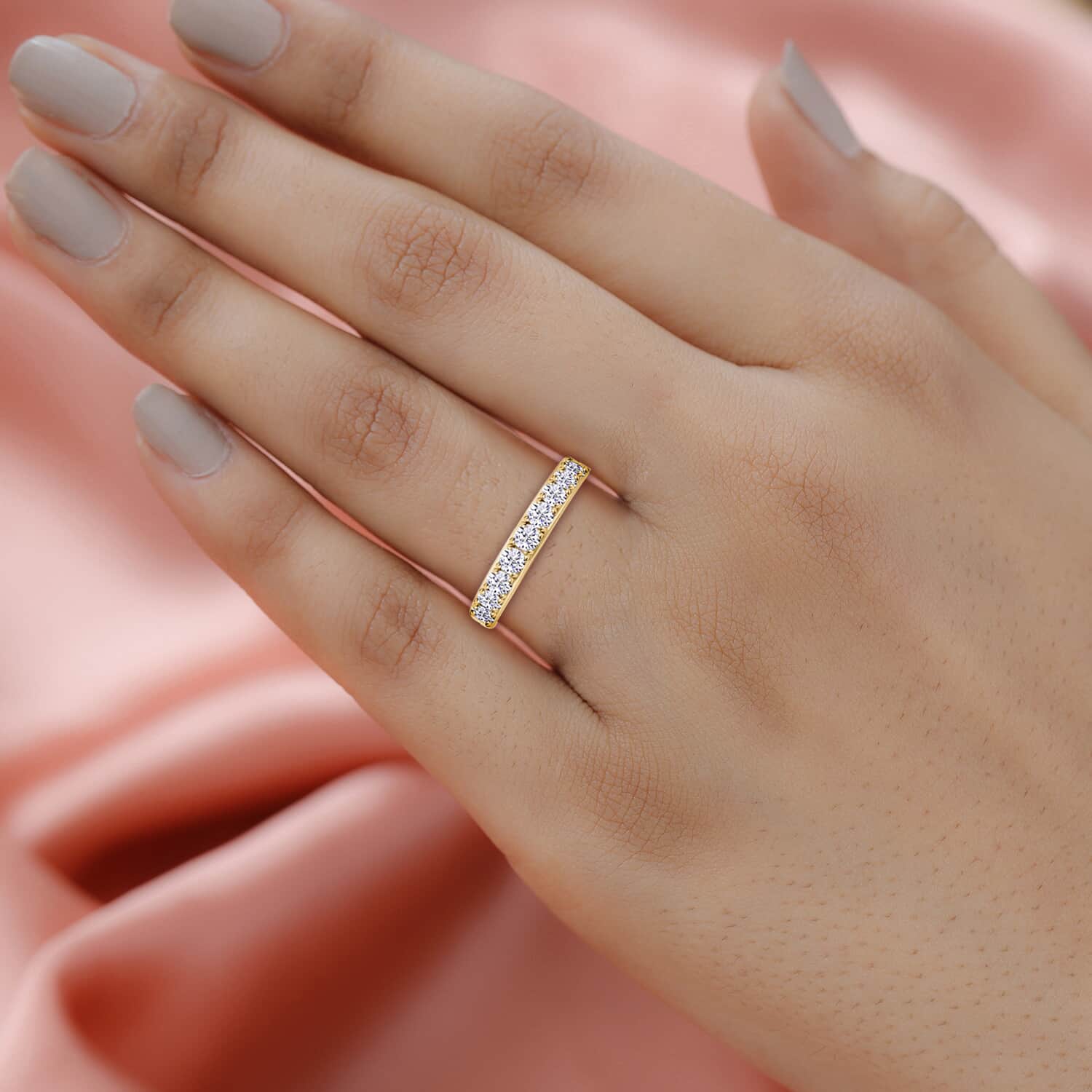 Shop LC Moissanite Round 925 Sterling Silver Vermeil Yellow Gold Plated Eternity Band Ring for Women Jewelry Size 9 Ct 0.82 Birthday Gifts