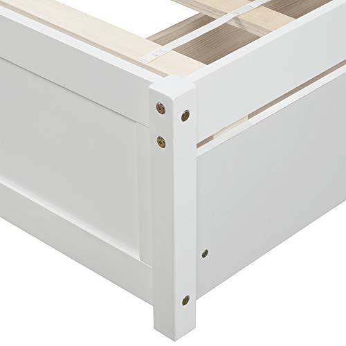 Twin Size Platform Bed with 2 Storage Drawers, Solid Wood Twin Bed Frame with Slat support and Headboard for Kids, Teen, Adults, No Box Spring Needed(Twin, White)