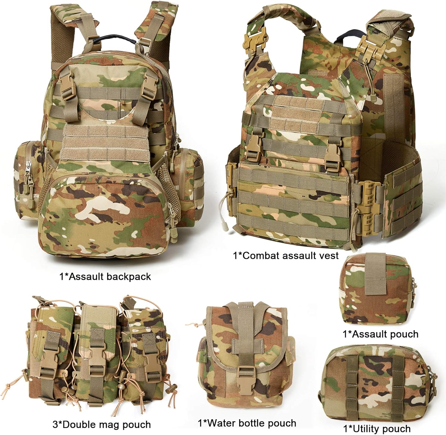 Akmax.cn Military Modular Assault Vest System Compatible with 3 Day Tactical Assault Backpack, OCP Camouflage