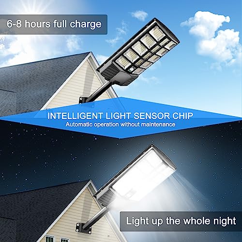 Solar Street Lights Outdoor: Dusk to Dawn Solar Parking Lot Lights with 3 Modes Motion Sensor Remote Control, Security Waterproof Commercial Solar Lights for Outside, Yard, Garage, Driveway