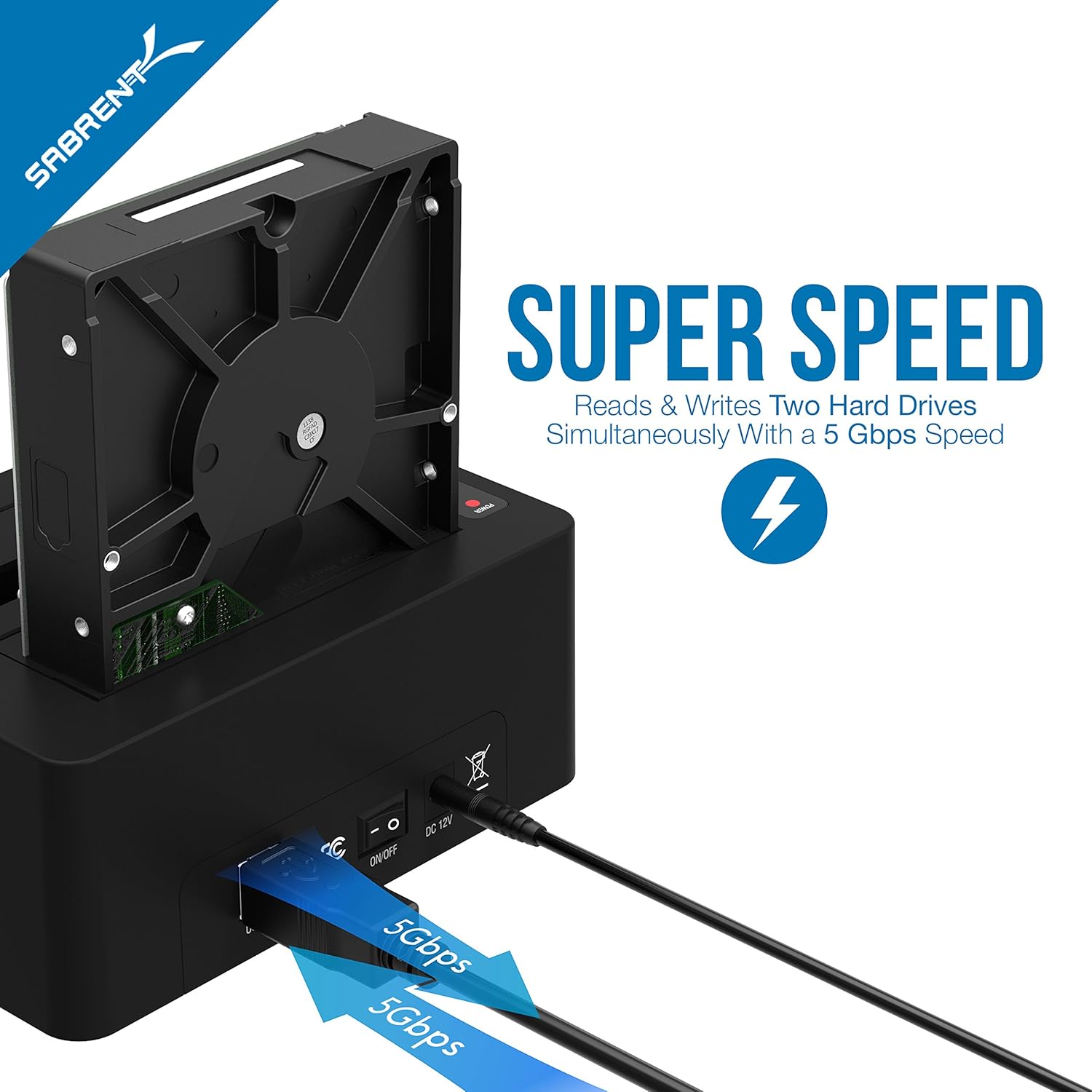 Sabrent USB 3.0 to SATA Dual Bay External Hard Drive Docking Station for 2.5 or 3.5in HDD, SSD with Hard Drive Duplicator/Cloner Function [10TB Support] (EC-DSK2) Pack of 2