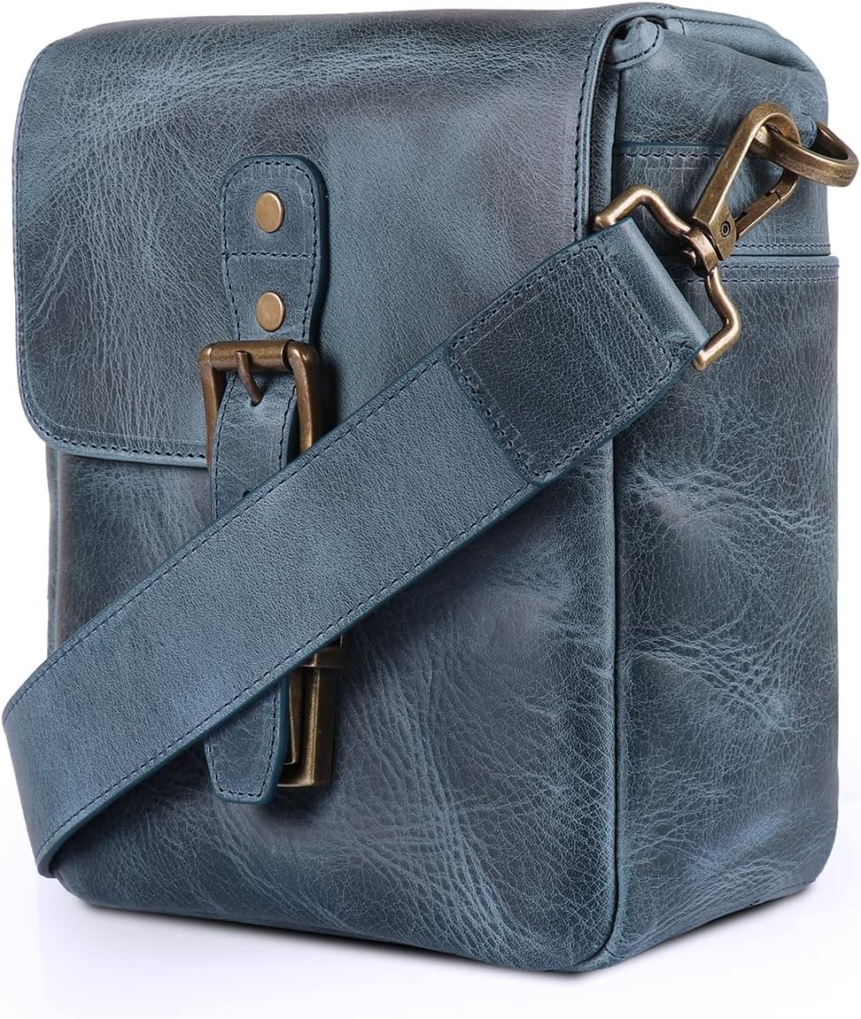 MegaGear Torres Mini Genuine Leather Camera Messenger Bag for Mirrorless, Instant and DSLR Cameras