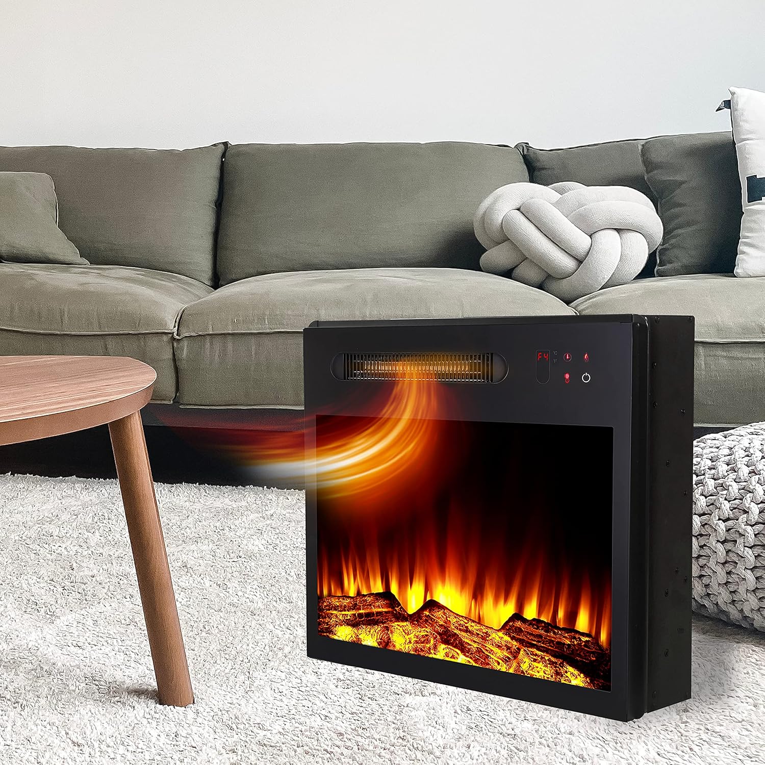 MOCIFI 23 inch Built-in Electric Fireplace Insert Heater,Low Noise,Remote Control,Touch Control Screen,Adjustable Flame Brightness and Speed,1500W,Black