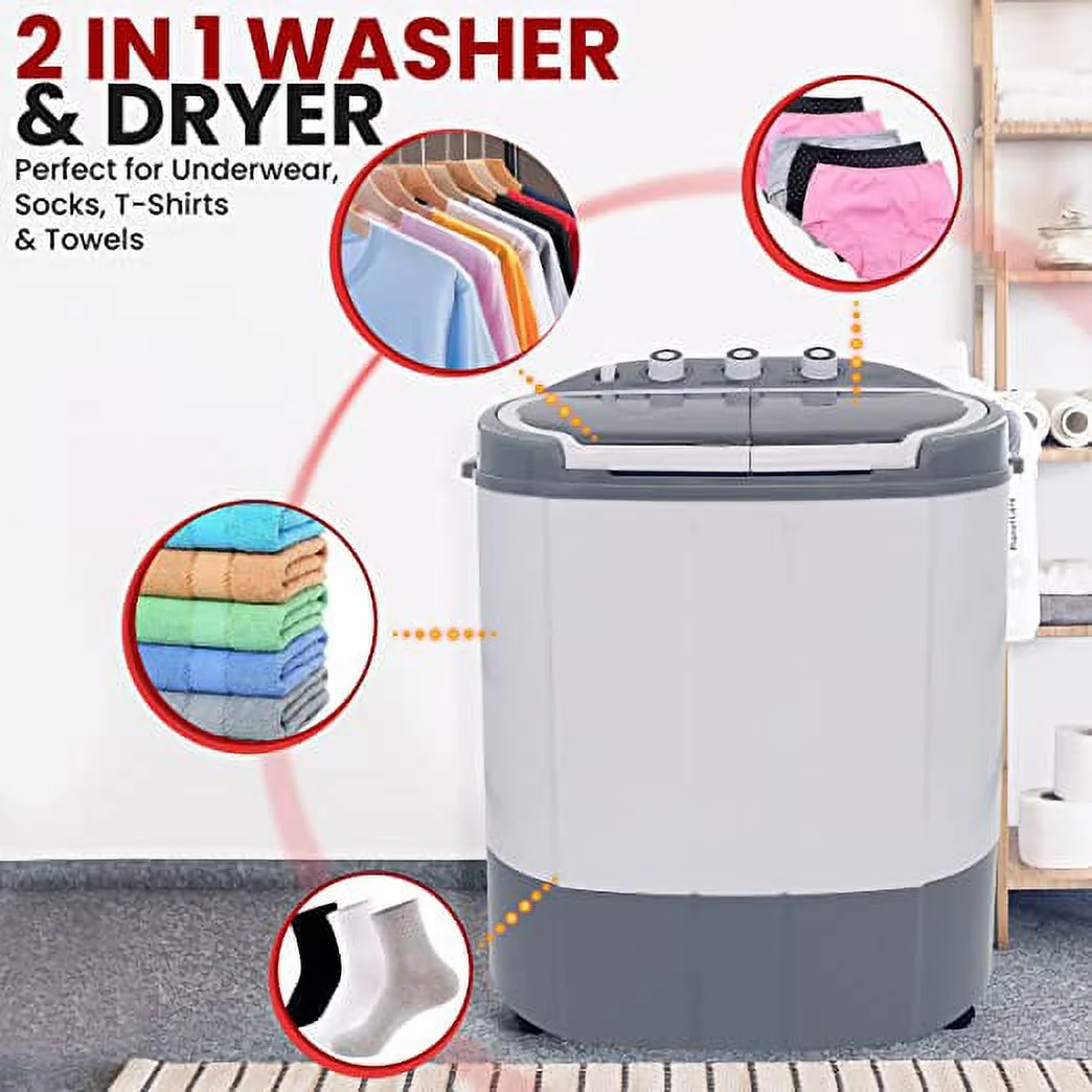 Pure Clean Compact Home Washer & Dryer, 2 in-1 Portable Mini Washing Machine.