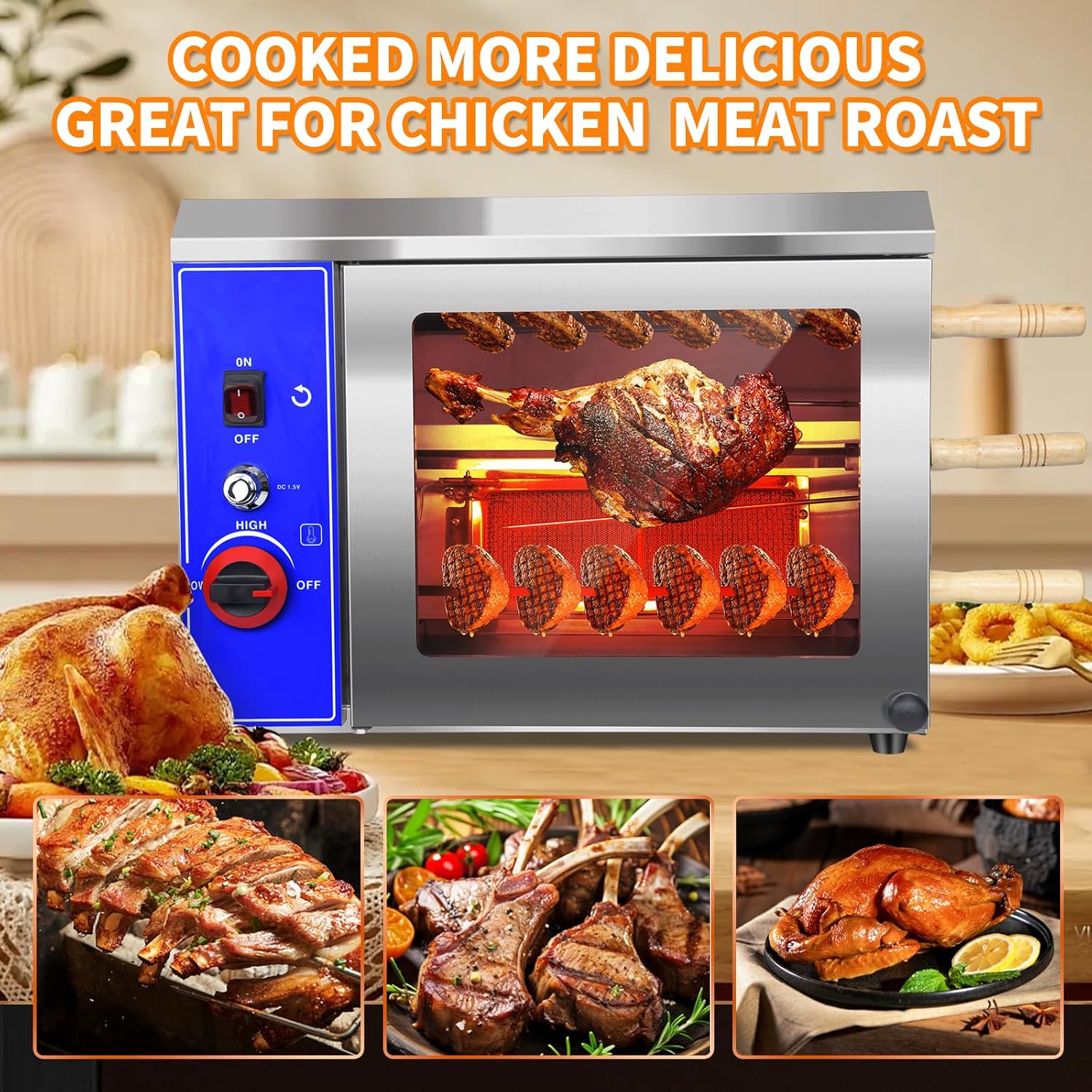 Li Zhen Gas Rotisserie Oven Shawarma Grill Machine Doner Kebab Machine Chicken Rotisserie Grill Propane Grill with Rotisserie Electric Rotisserie with 3 Auto Rotating