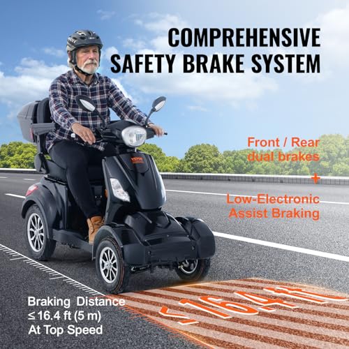 VEVOR Heavy Duty 4-Wheel Mobility Scooters for Seniors & Adults, 500lbs Capacity - 31 Miles 3-Speed Long Range, 800W All Terrain Electric Recreational Scooter Wheelchair with 25° Max Climbing Capacity
