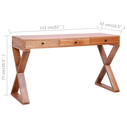 Office Desks Computer Desk Natural 52"x18.5"x30.3" Solid Mahogany Wood,Versatile and Durable Wooden Computer Desk with Ample Storage