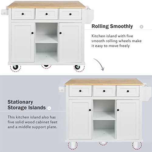 Kitchen Island with Storage, Rolling Kitchen Cart on Wheels with 3 Drawers and Internal Storage Racks, Rolling Mobile Portable Kitchen Cart with Drop-Leaf Countertop and Spice Rack (Black)
