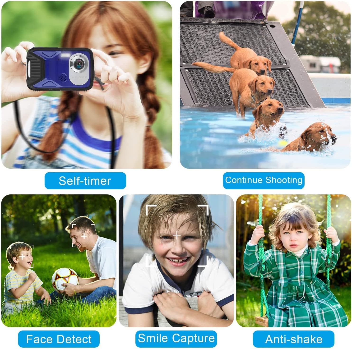 Waterproof Digital Camera 1080P 21MP HD Underwater Kids Camera with 2.8 LCD Screen 8X Digital Zoom Rechargeable Point and Shoot Camera Compact Portable Digital Camera for Kids Students,Teens