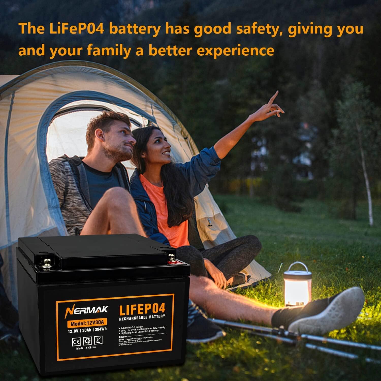 Nermak 2 Pack 12V 12Ah LiFePO4 Deep Cycle Battery, 2000+ Cycles Lithium Iron Phosphate Rechargeable Battery for Solar Power, Lighting, Power Wheels, Fish Finder, Scooters and More, Built-in 12A BMS