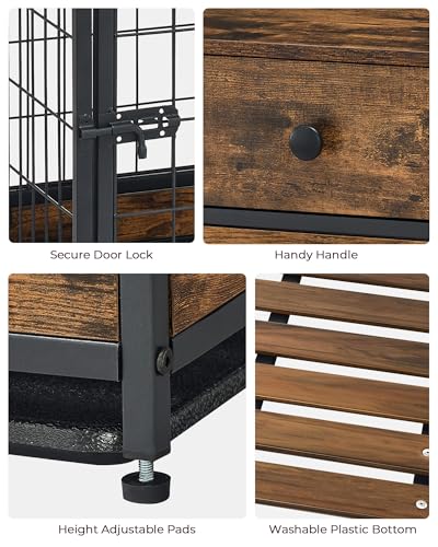 Dog Crate Furniture, 31.5 Inch Dog Kennel with Storage Drawer, Double Doors Heavy Duty Dog Cage with Removable Tray, Indoor Wooden Pet Crate for Small Medium Dogs, Rustic Brown