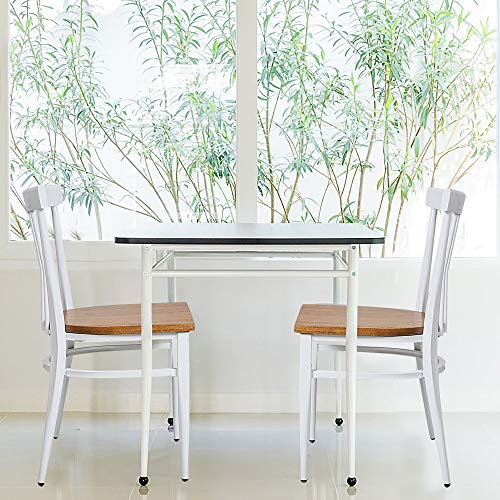 LUCKYERMORE Heavy Duty Metal Dining Chair Set of 2, Stackable Commercial Chair with Wood Seat, Metal Frame, 450lbs Capacity, for Kitchen, Restaurant, Dining Room, Fully Assembled, Ladder Back, Black