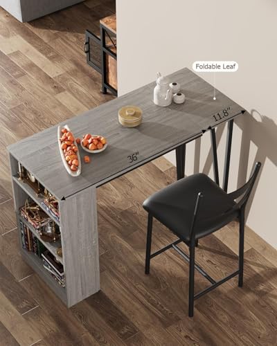 GAOMON 3 Piece Bar Table Set for 2, Bar Table and Chairs Set with with Flip Top Extension, Dining Table Set with Storage Shelves, Suitable for Small Space Kitchen Apartment, Grey