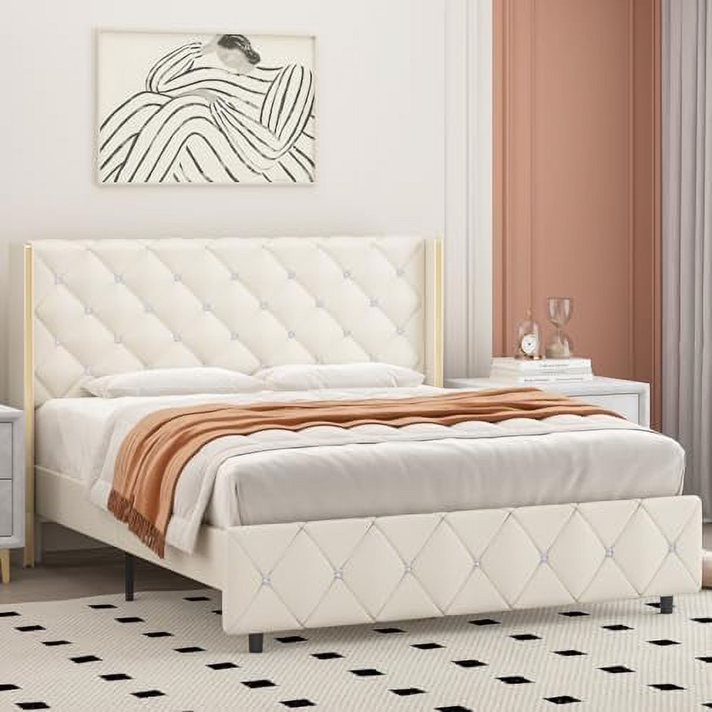 GEROBOOM Full Size Bed Frame  Upholstered Platform Bed with  Tufted Wingback Headboard and Footboard  Heavy Duty Mattress Foundation/Solid Wood Slats/Easy Assembly/No Box Spring Needed  B