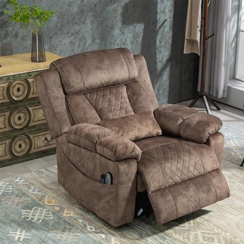 Light Grey Recliner Chair for Elderly | Tall and Big Man 400lbs | Chenille | Power Lift, Lay Flat, Stand Up, Wireless Charging Device, Extended Footrest, Massage Heat, Cup Holder, Lumbar Pillow
