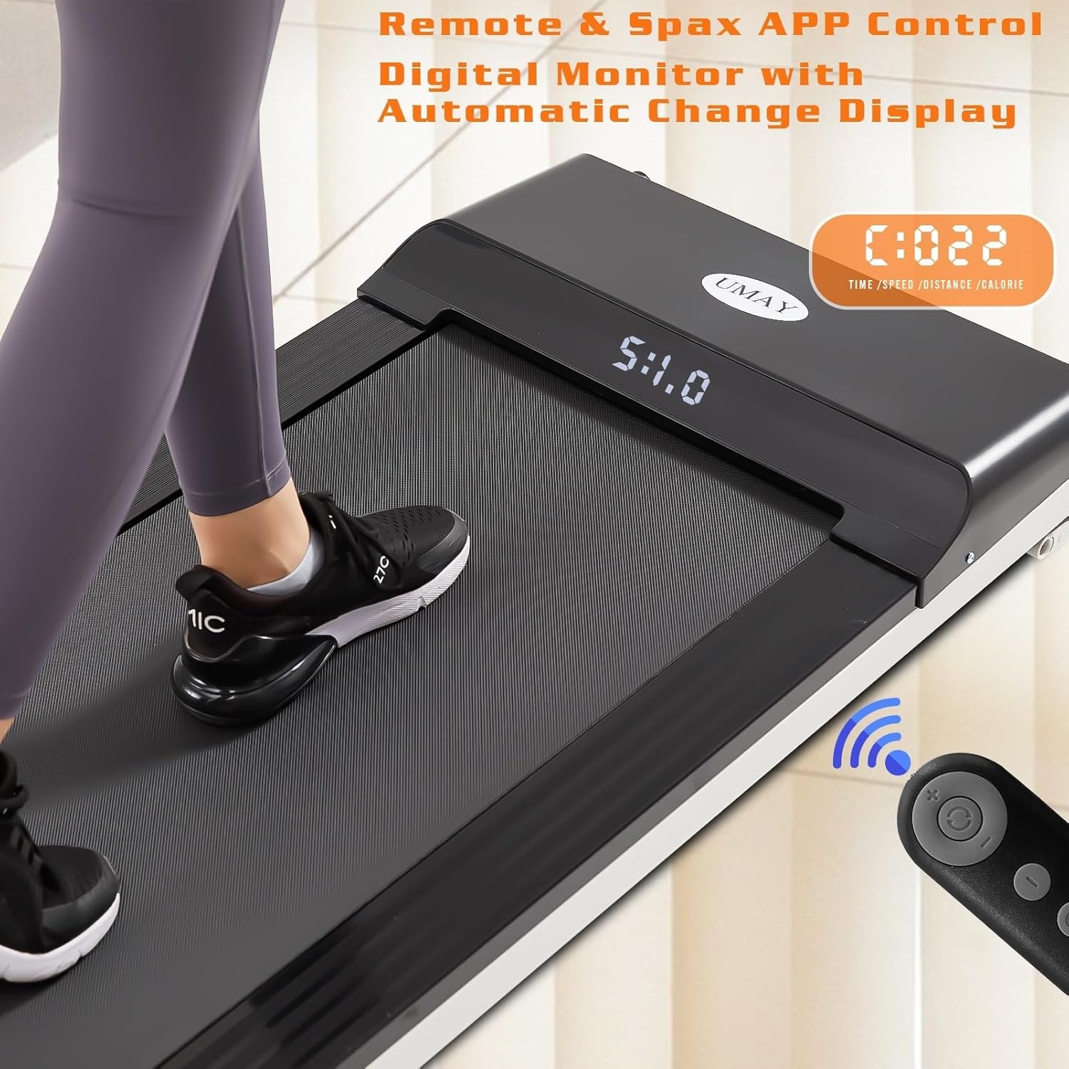 Walking Pad Mini Portable Treadmill Under Desk for Home Office Fitness with APP Remote Control and 16 Inch Running Area
