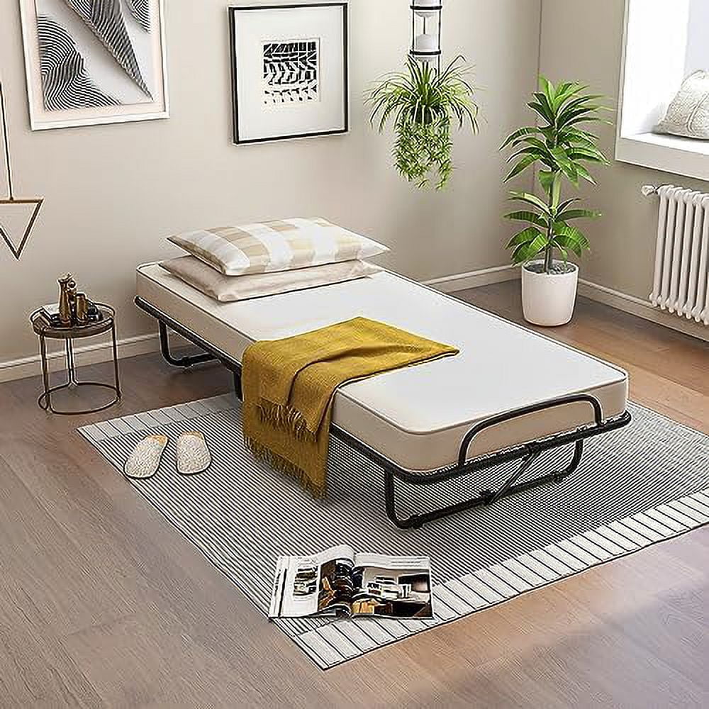 NLIBOOMLife Rollaway Folding Bed with 4 Inch Mattress for Adults  Foldable Portable Guest Bed with Memory Foam Mattress &amp; Sturdy Metal Frame  Cot Size Fold up Bed on Wheels  Easy to S