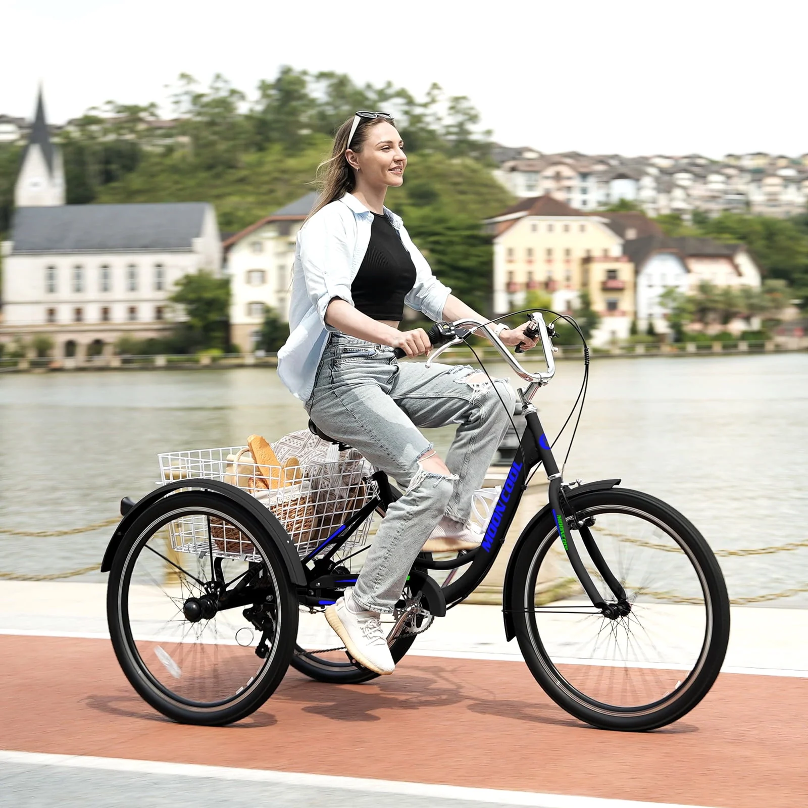 FICISOG 26 Adult Tricycle, 3 Wheel 7 Speed Bikes,450lbs Capacity Cruise Trike with Shopping Basket