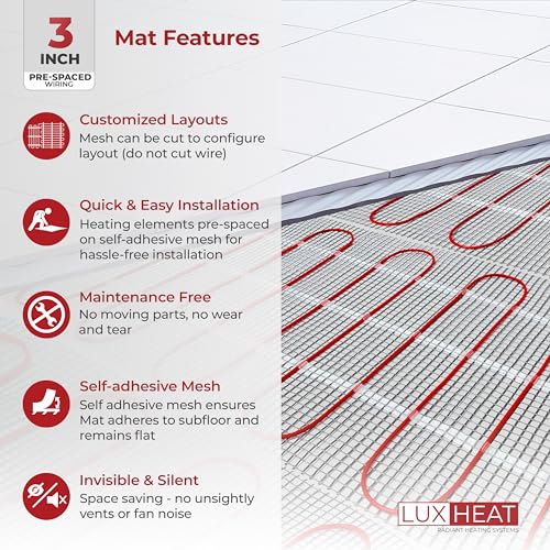 150 Sqft Mat Kit, 120v Electric Radiant Floor Heating System for Under Tile, Stone and Laminate. Includes Alarm, Heated Floor Mat, UDG4 OJ Microline Programmable Thermostat w/GFCI & Sensor