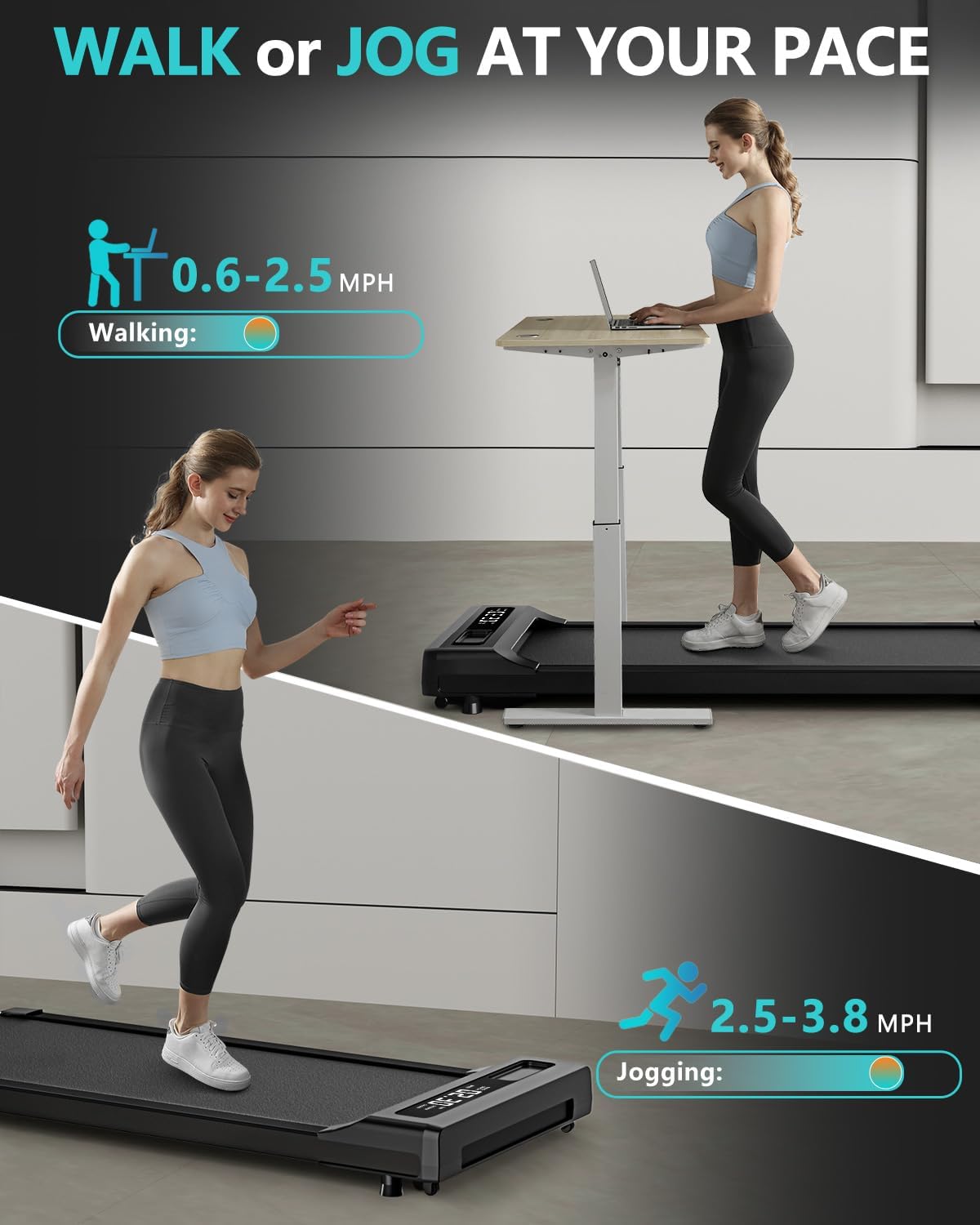 Walking Pad Under Desk Treadmill for Home Office with Remote Control, 2 in 1 for Walking and Jogging, Portable Walking Pad Treadmill Under Desk, Desk Treadmill in LED Display.