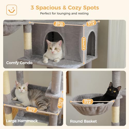 PAWZ Road Large Cat Tree, 73 Inches Tall Wooden Cat Tower with 2 Spacious Hammocks,2 Big Top Beds,8 Fully Scratching Posts and Natural Wood Posts, Multi Cat Tree for Indoor Cats Large Adult-XL