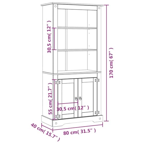 Cupboard Mexican Pine Corona Range 31.5"x15.7"x66.9",Pinewood Corona Highboard for Versatile Home Storage in Brown Cabinets & Lockers for Office Storage