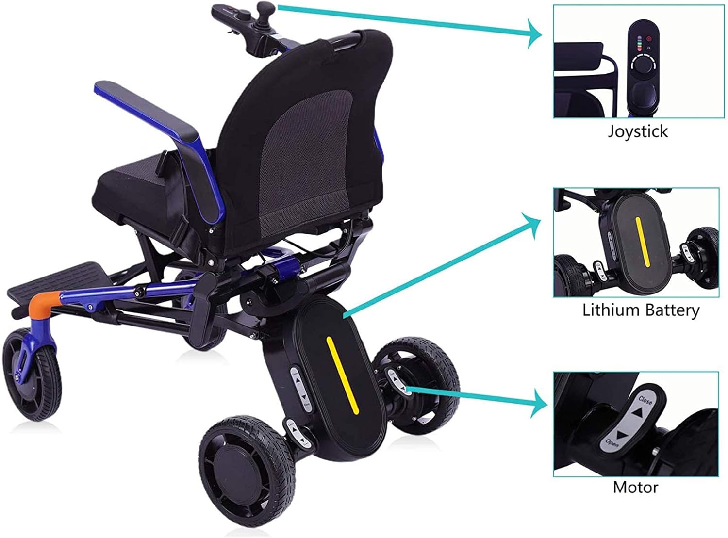 Portable and Comfortable Magnesium Alloy Lightweight Portable Foldable Electric Power Wheelchairs for Adults Travel Power Wheelchair Net Weight Only 40lbs