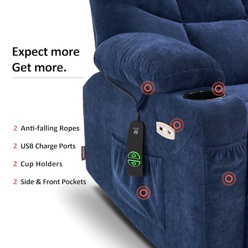 MCombo Power Lift Recliner Chair with Extended Footrest for Elderly People, Fabric 7287 (Navy Blue, Medium)