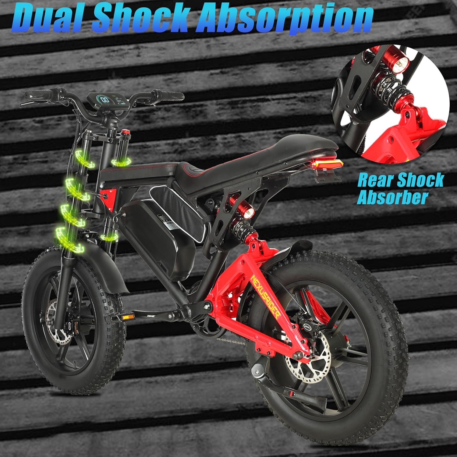 Nexusrider Fat Tire Electric Bike for Adults, 35MPH 2000W Dual Motor E Dirt Bike, Long-Range 20inch 48v 22.4ah Robust All Terrain Moutain E-Bikes Dual Shock Absorber