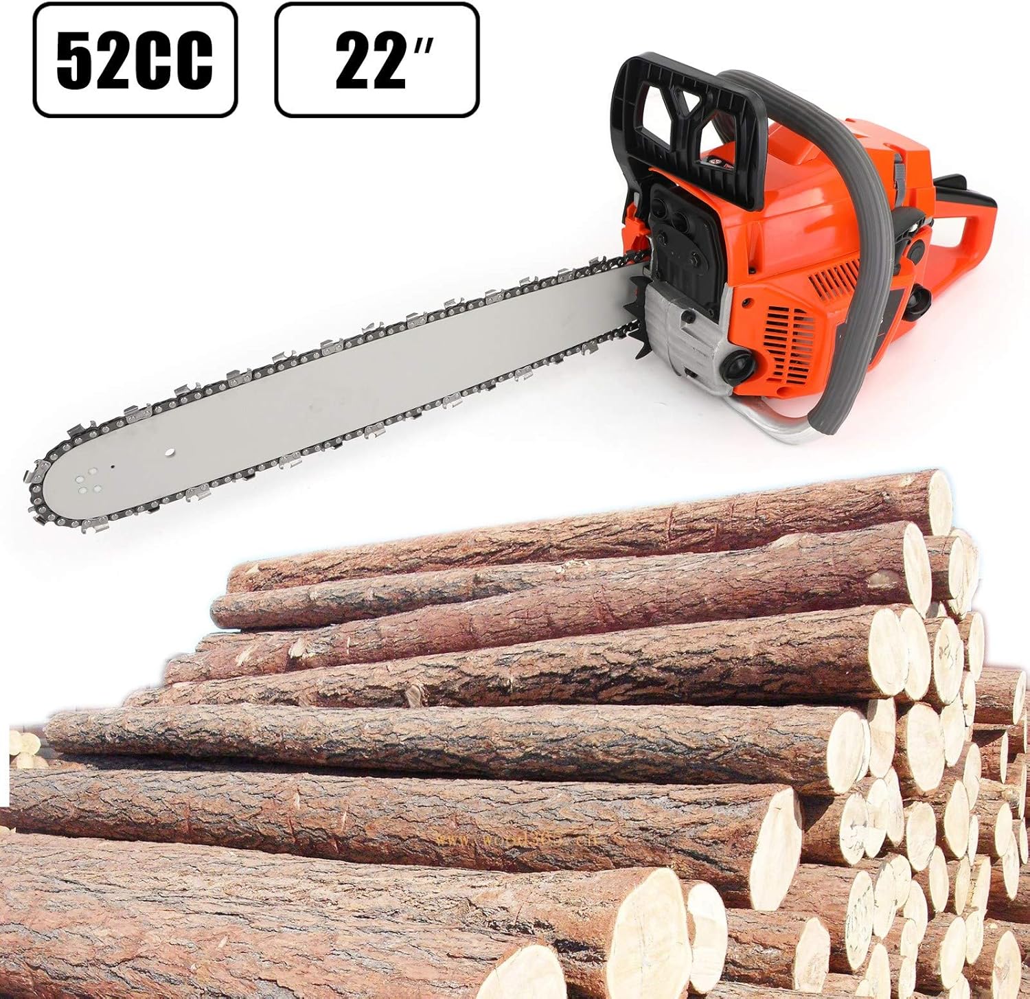 Topteng Gasoline Chainsaw 22 Inch, 52cc Gas Chainsaw 22" Bar Powered Engine 2 Cycle Gasoline Chain Saw, Orange