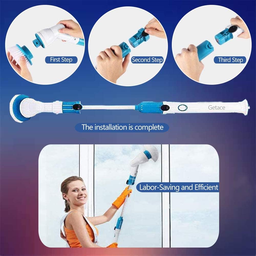Getace Electric Spin Scrubber,360 Cordless Power Bathroom Scrubber,Super Power Surface Cleaner with 3 Replaceable Brush Heads,Extension Handle for Tub,Tile, Floor, Wall,Shower, Bathtub, and Kitchen