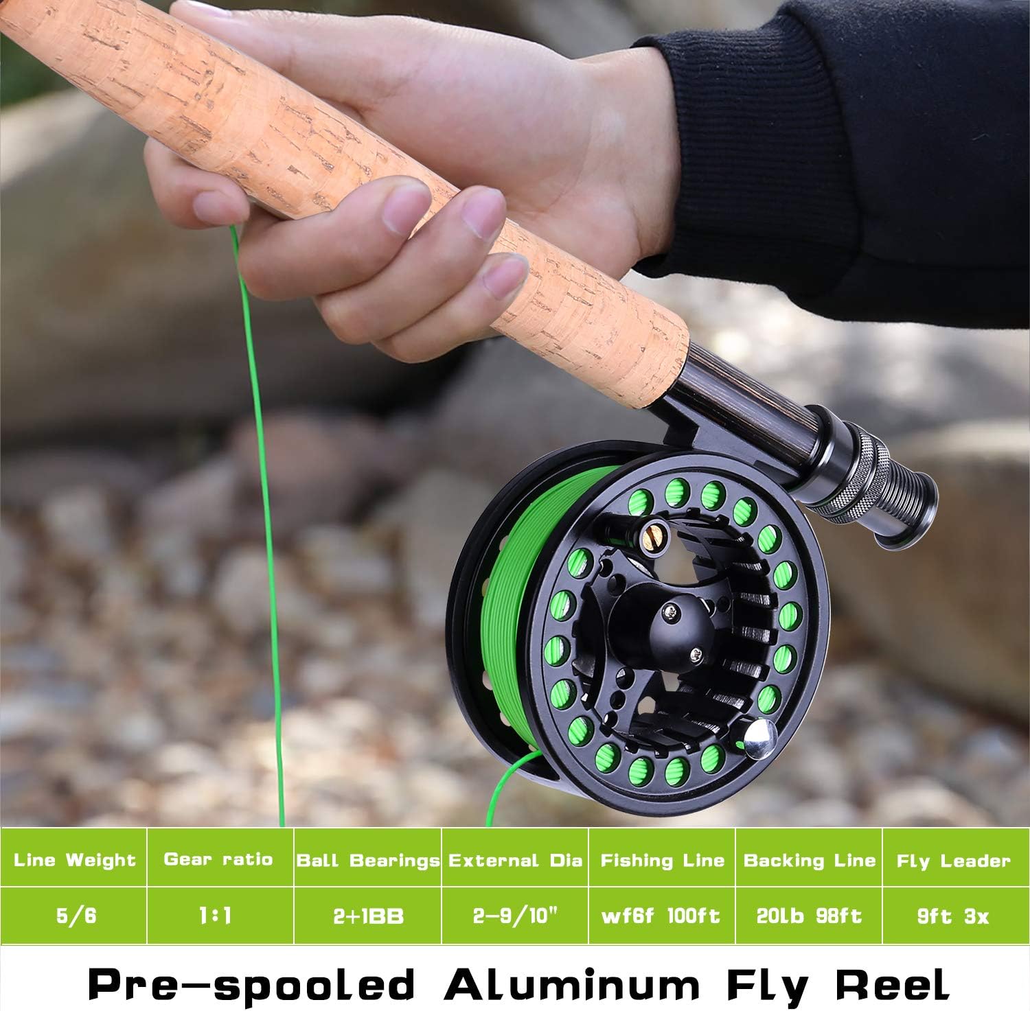TOPFORT Fly Fishing Rod and Reel Combo Starter Kit, 4 Piece Lightweight Ultra-Portable Graphite Fly Rod 5/6 Complete Starter Package with Carrier Bag