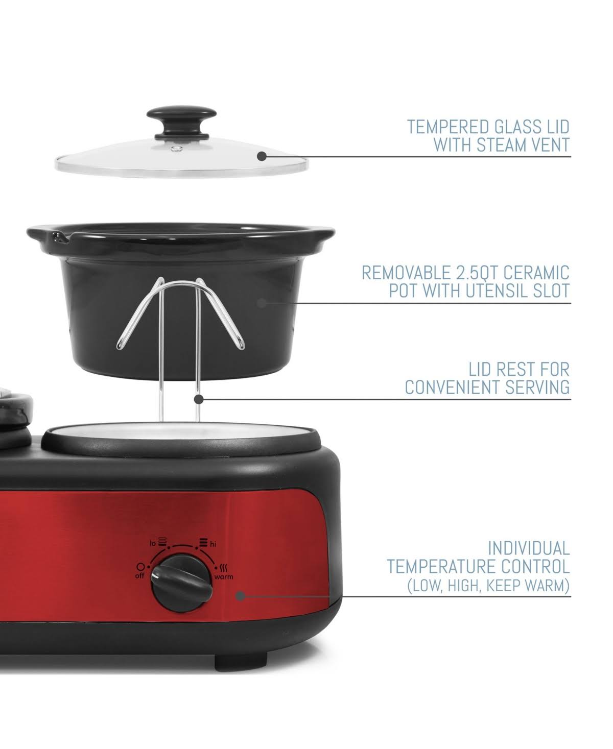 Elite Platinum Triple Slow Cooker Buffet, Red