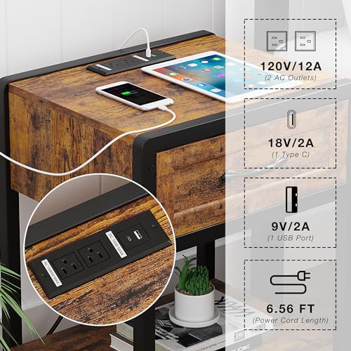IDEALHOUSE Bedroom Set, 3-Pieces Bedroom Sets, Queen Size Bed Frame with Headboard and Storage Drawers Bench, Nightstand with Charging Station and Storage Drawer