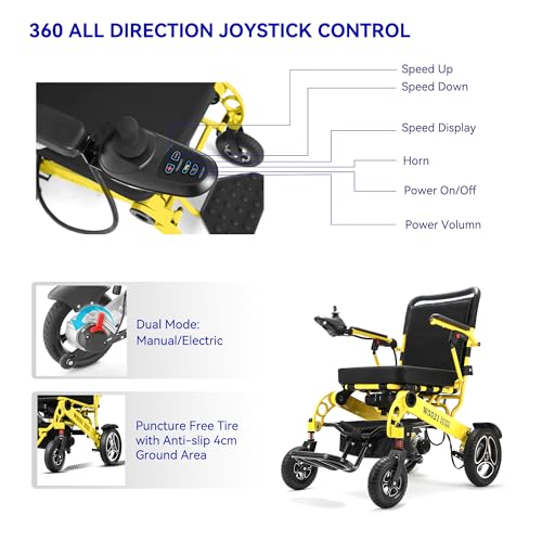 Intelligent Folding Electric Wheelchair for Adults, Lightweight Foldable Powered Wheelchair, Power Wheelchair, Portable Folding Carry Wheelchairs, Durable Wheelchair