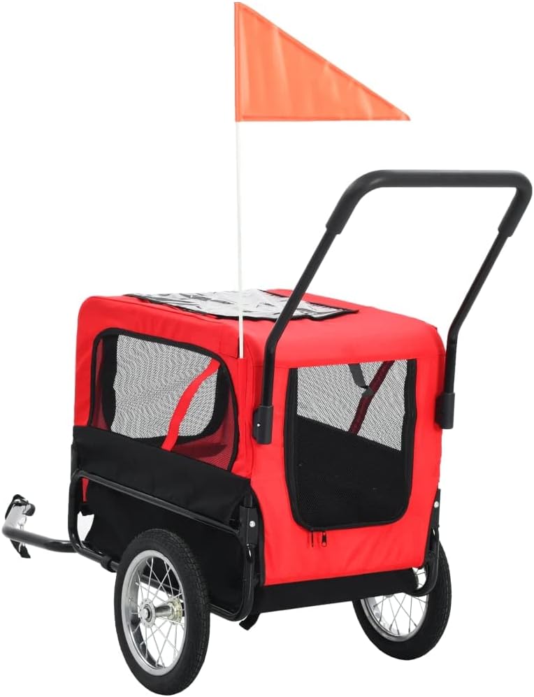2 in 1 Dog Bike Trailer and Jogging Stroller | Folding Pet Stroller Bicycle Carrier | Foldable Dog Cart for Bicycle | Pet Wagon Cargo Carrier and Jogger for Small and Medium Pet | Red and Black