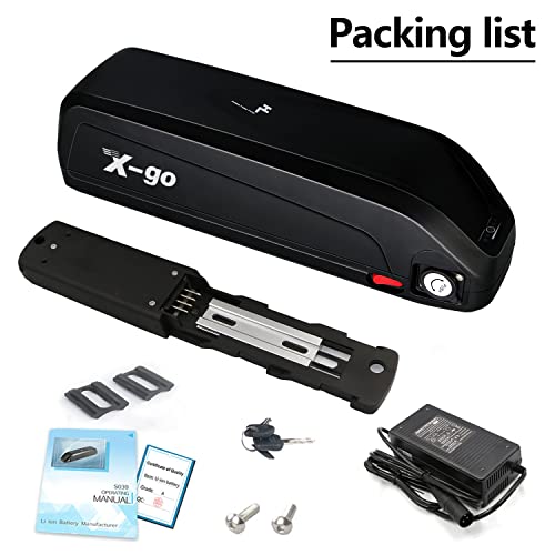 X-go 36V Ebike Battery 13AH Mountain Bike Lithium Li-ion Battery Pack with Charger and BMS for 1000W 750W 500W 350W 250W Electric Bicycle Motor (36V 13AH 4Pin)