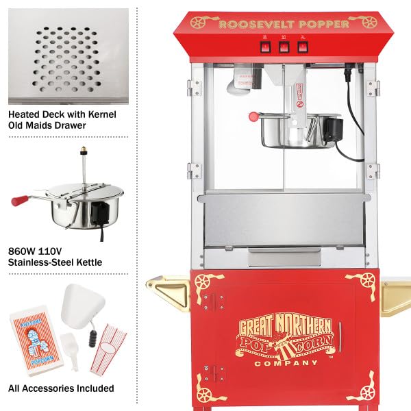 6010 Great Northern Red 8oz Roosevelt Antique Countertop Style Popcorn Popper Machine