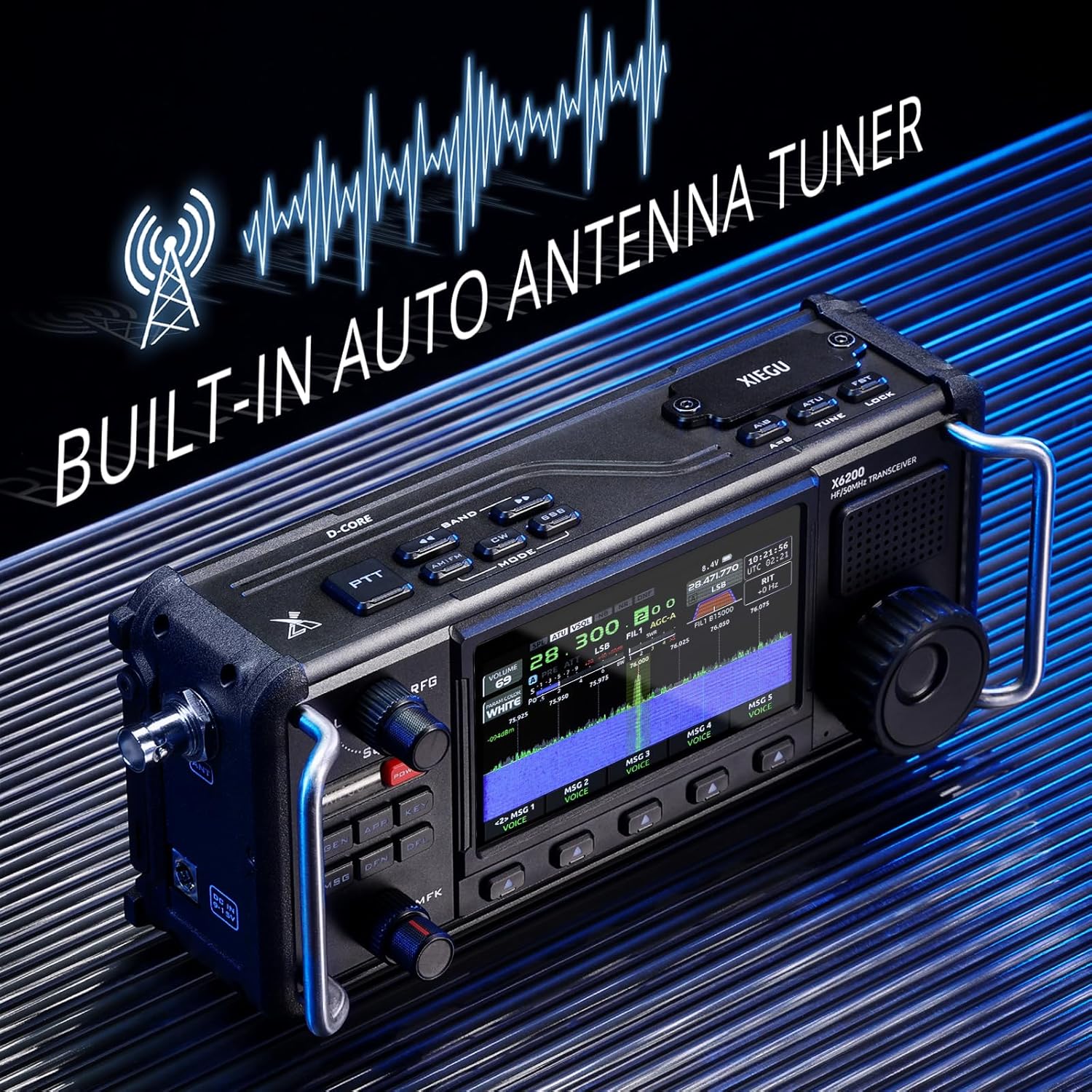Xiegu X6200 HF Radio Transceiver, Portable HF/50MHz/WFM/AIR Receiver with RF Direct Sampling System, 3200mAh Replaceable Battery, 4" LCD Screen, Supports SSB/CW/AM/NFM/DIGI/WFM Modulations