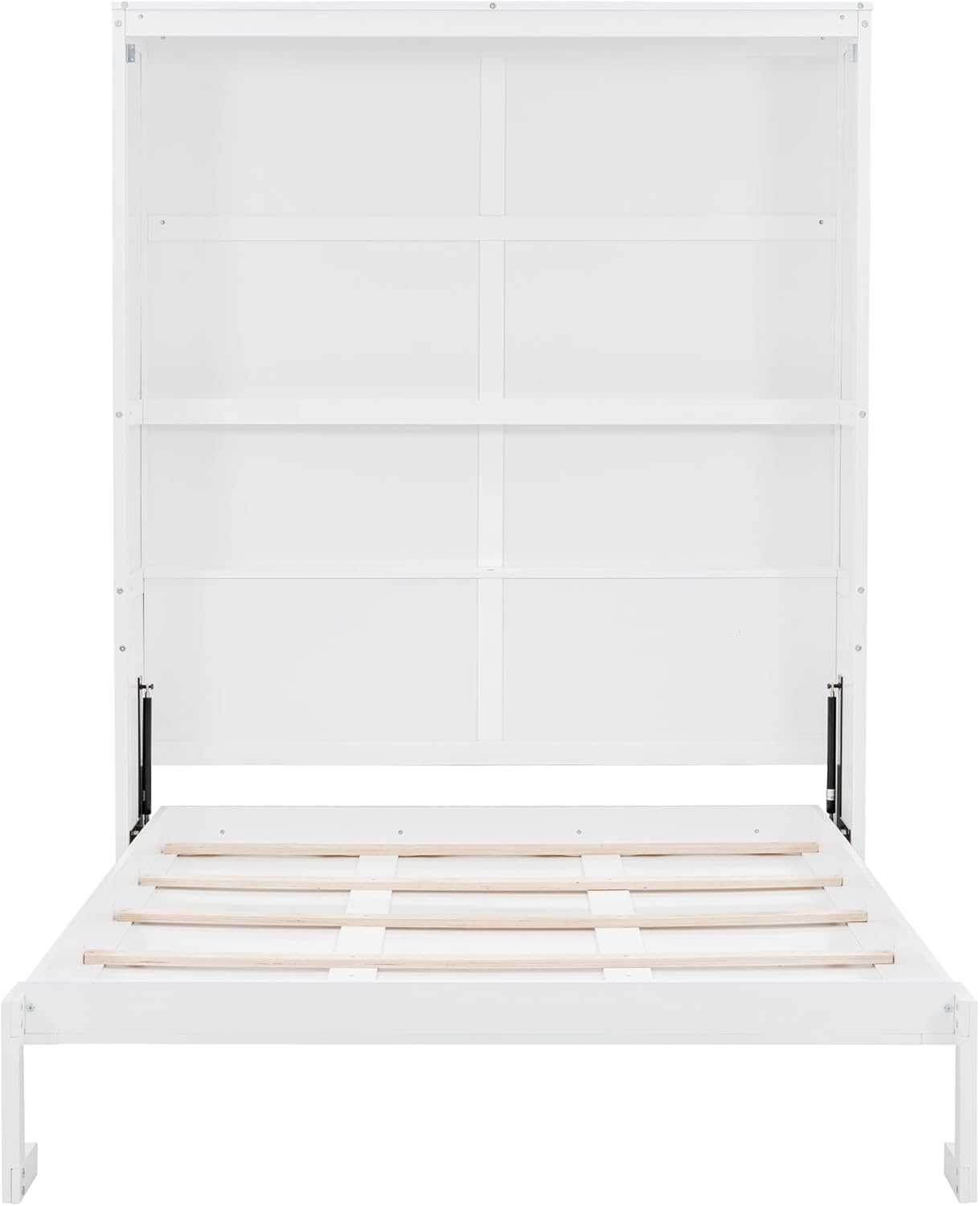 Multi-Functional Night & Day Furniture Murphy Cabinet Bed, Queen Size Murphy Bed Wall Bed with Shelves, Mobile Cabinet Bed Murphy Chest Bed, Space-Saving Folding Murphy Bed(White)