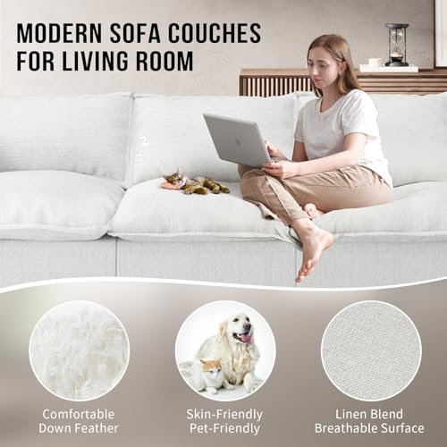 Cloud Modular Sectional Sofa,White 5 Seaters L Shape Down Fill Sectional Convertible Deep Seat Modular Couch with Ottoman,Detachable Couch Cushion Covers Sofa for Living Room