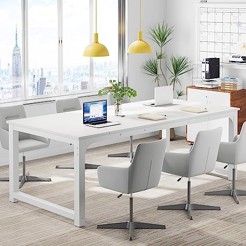 Tribesigns Modern Computer Desk, 63 x 31.5 inch Large Executive Office Desk Computer Table Study Writing Desk Workstation for Home Office, Spliced Desktop, White