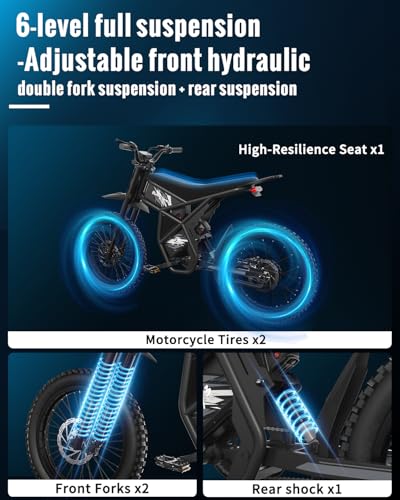 GT73 PRO/GT73 Electric Dirt Bike for Adults, 50MPH 60V 3000W / 37MPH 48V 2400W, 1747Wh/2160Wh Dual Battery Ebike Up to 85 Miles, 25" Motorcycle Tire, UL2849 All Terrain E Bike Full Suspension