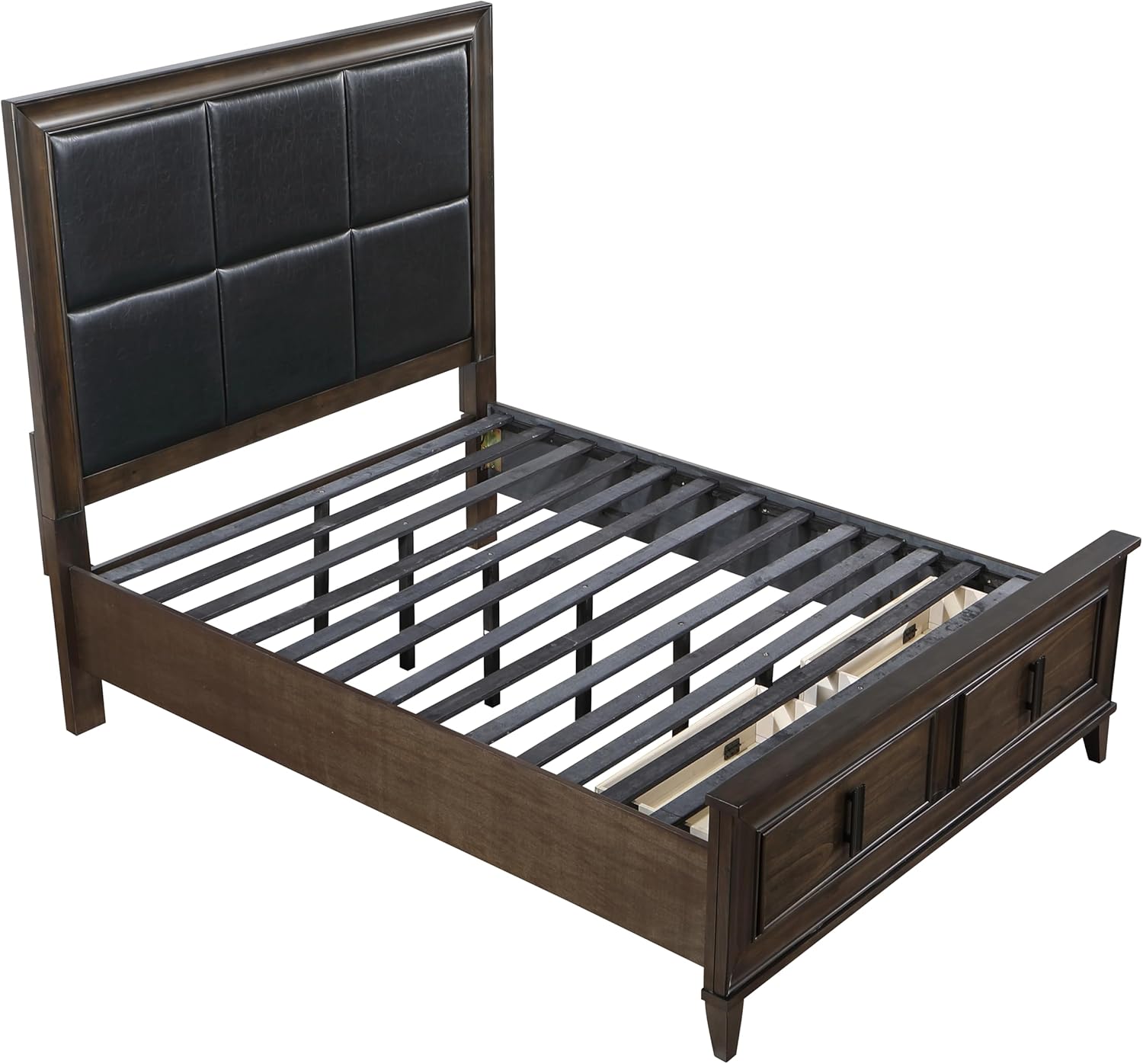 Roundhill Furniture Aetheria Contemporary Wood 6-Piece Bedroom Set, Upholstered Storage Panel Bed, Dresser, Mirror, 2 Nightstand, and Chest, Queen, Dark Brown