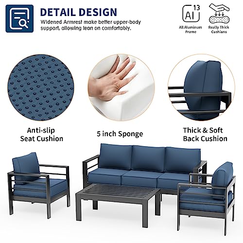 UDPATIO 8 Piece Aluminum Patio Furniture Set, Oversized Modern Outdoor Furniture Set with Olefin Fabric Cushion for Patio Deck Backyard, Dark Grey(with Waterproof Covers)