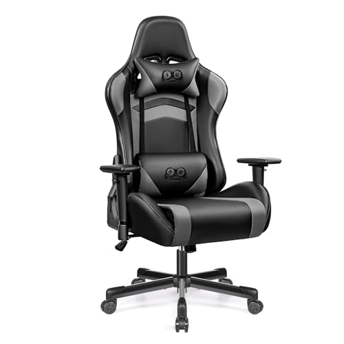 Black Gaming Chair, Ergonomic Computer Chair, Height Adjustable Game Chair, Racing Style Gamer Chair with Headrest and Lumbar Support (Blackgray)