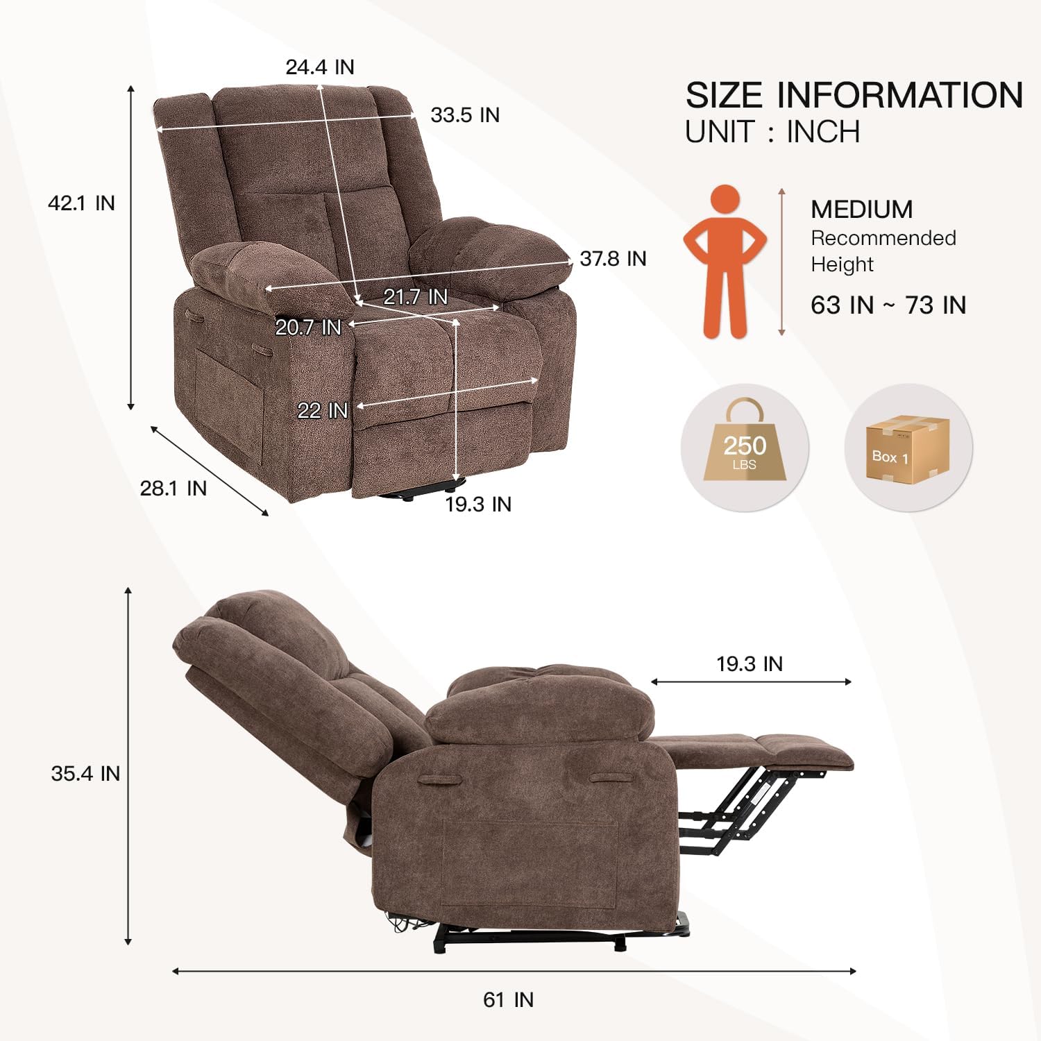 PayLessHere Electric Power Lift Recliner Chair with Massage and Heat, Standing Assistance for Elderly People, Extended Footrest Chair for Living Room Comfy Overstuffed Recliner