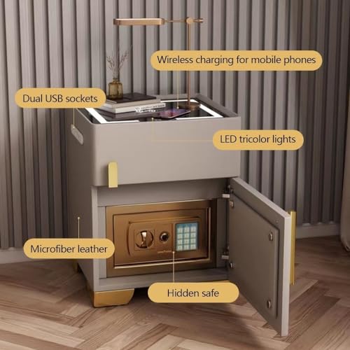 Smart Nightstand with Drawer and Safe, Invisible Integrated Safe, Smart Night Table with Drawer, Household Bedroom Bedside Table, Bedside Cabinet for Bedroom Living Room Furniture(Black,19.68*15.74*19