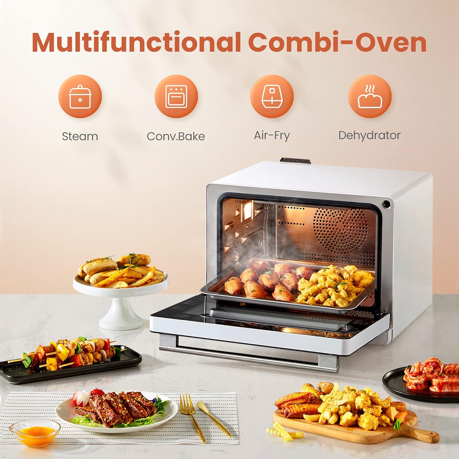 FOTILE JQG7505 30” Under-Cabinet or Wall-Mount Range Hood | Dual DC-Motor | Slant Vent Design & ChefCubii 4-in-1 Countertop Convection Steam Combi Oven Air Fryer Dehydrator