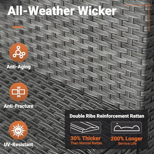 ovios 9 Piece Outdoor Wicker Patio Furniture Set with 50" Fire Table,PE Rattan Conversation Set with Swivel Chair, Sectional Sofa for Outside Balcony Backyard